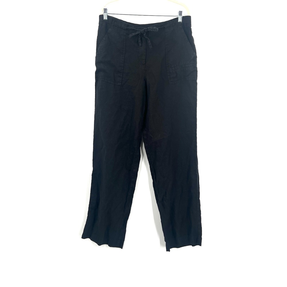 J. Jill wide leg black 100% linen pants minimalist effortless‎ chic boho 12 Tall